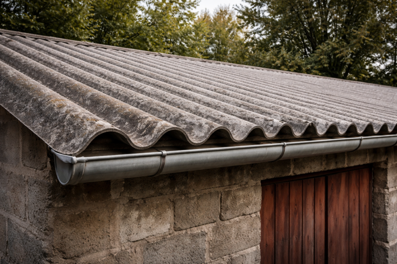 toiture de garage en plaques ondulées en fibrociment
