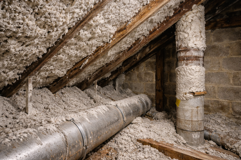 Flocage amiante en combles : protections incendie projetées, isolations friables et coussins coupe-feu