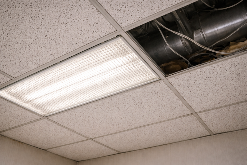 amiante dans les faux plafonds et éclairages fluorecents